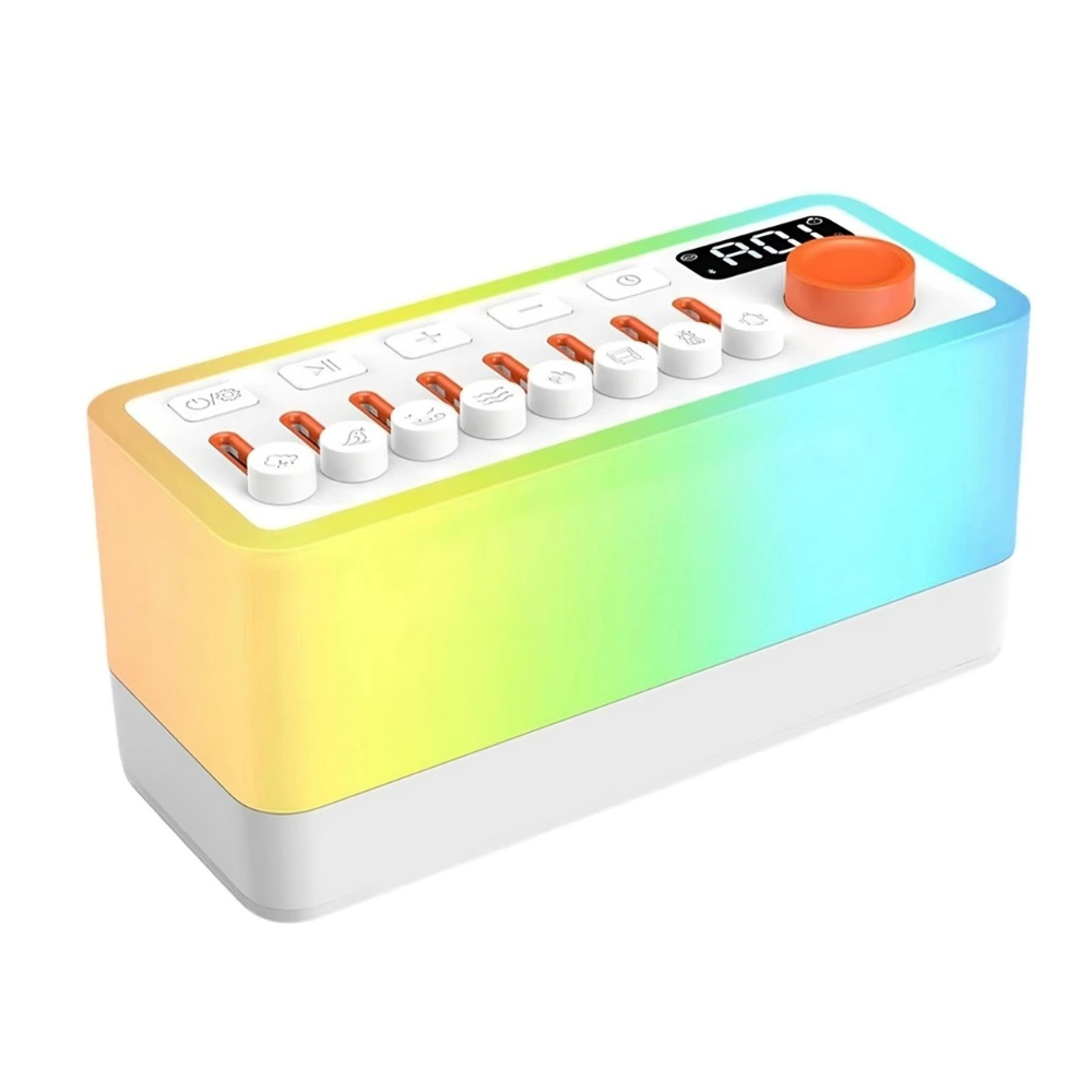 Ambient sound machine with nature sounds, warm night light, breathing therapy, and Bluetooth speaker