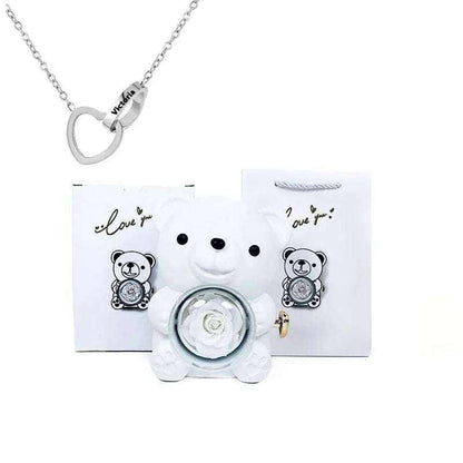 Eternal Rose Teddy Bear gift set with rotating jewelry box and necklace