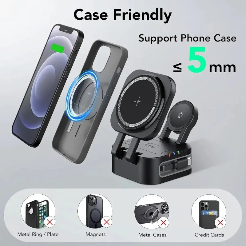 Magnetic 3 in 1 Wireless Charger Station With Extension Cords
