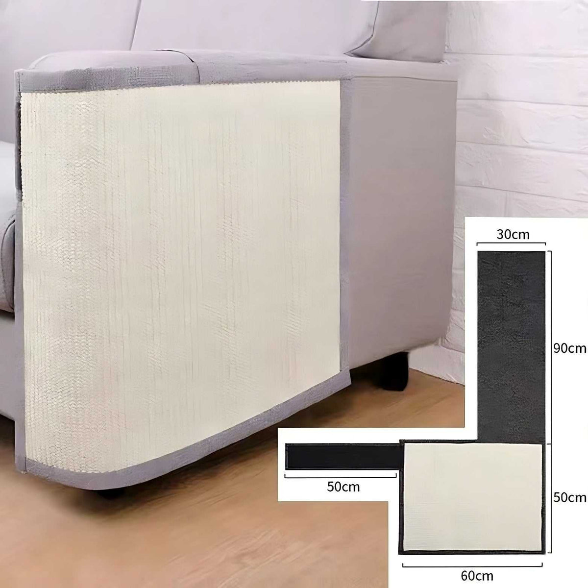 Cat scratch sofa protector in dark grey on sofa armrest