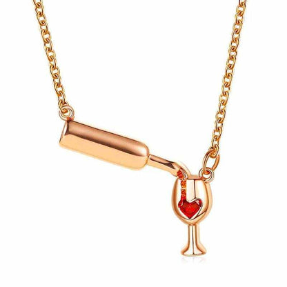 Copper wine bottle pendant necklace with red zircon crystal