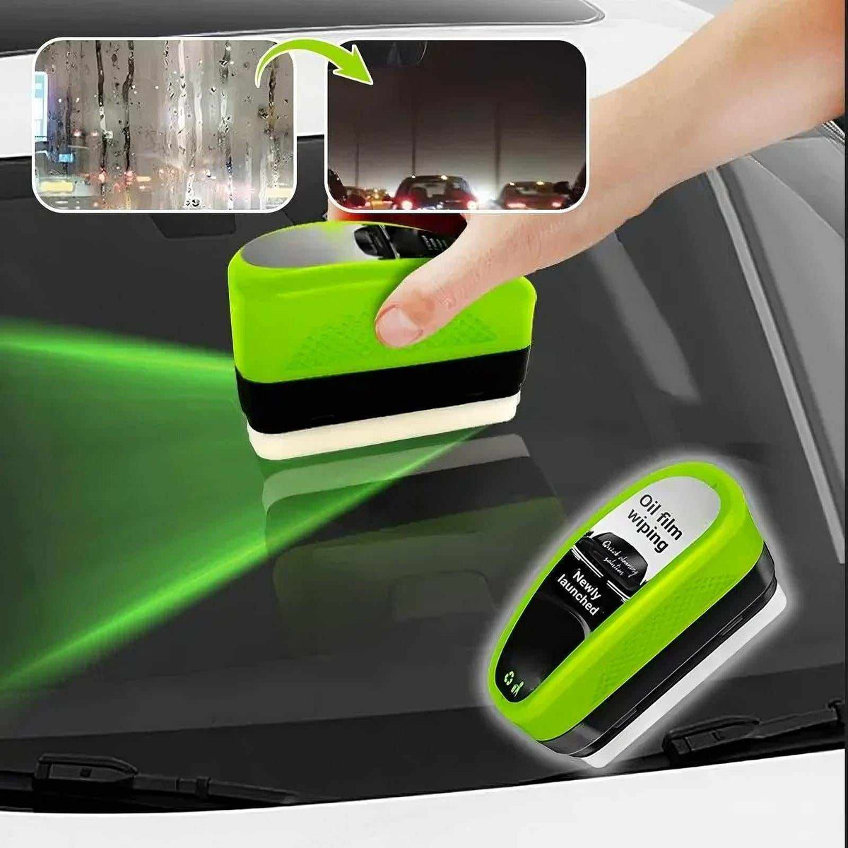 Green Oil Film Wipe cleaning windshield for clear, streak-free glass