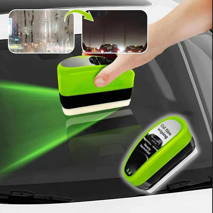 Green Oil Film Wipe cleaning windshield for clear, streak-free glass
