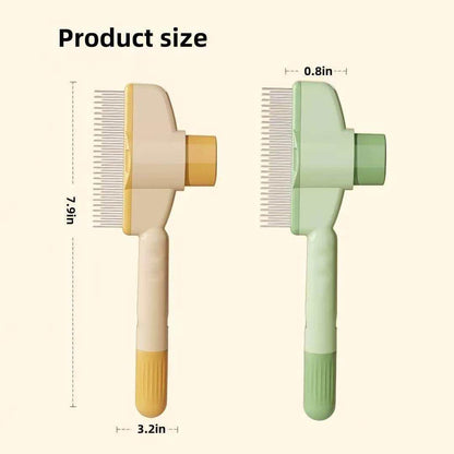 Pet hair and flea comb with self-cleaning feature