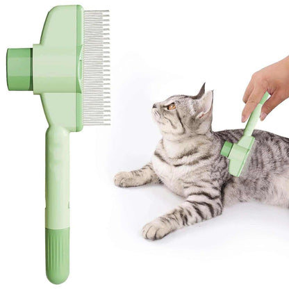 Pet hair and flea comb with self-cleaning feature