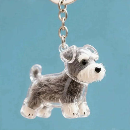 Pet hair keepsake keychain with clear capsule and dog-shaped design