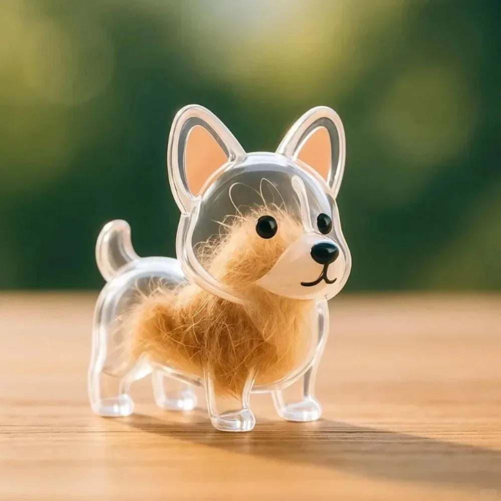Pet hair keychain with clear capsule and dog-shaped design