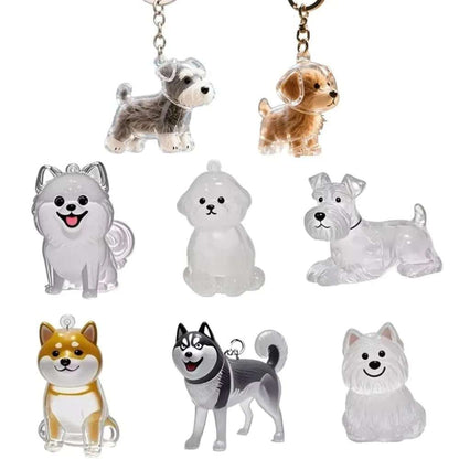Pet hair keychain with clear memory capsule and dog-shaped designs