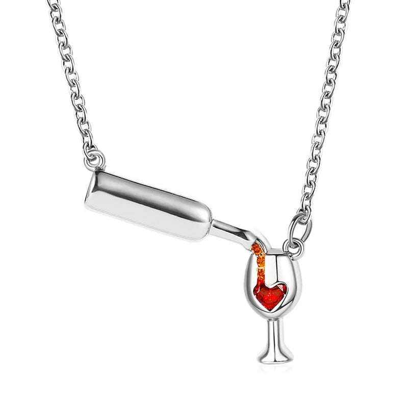 Copper wine bottle necklace with red zircon crystal pendant
